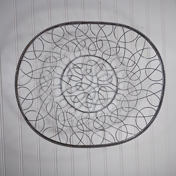 Silverplate Metal Wire Decorative Basket for Bread Fruit Large Silver Bowl Vtg - Picture 7 of 14